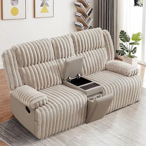 Oversized Manual Double Recliner Loveseat with Wireless Charger & Cup Holders