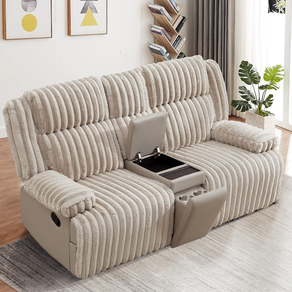 Oversized Manual Double Recliner Loveseat with Wireless Charger & Cup Holders