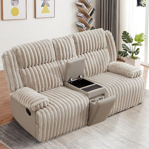 Oversized Manual Double Recliner Loveseat with Wireless Charger & Cup Holders