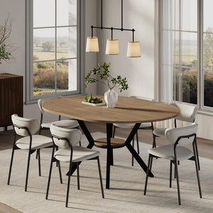 42–58" Extendable Round to Oval Dining Table with Hidden Leaves & Storage Shelf, Seats 4–6