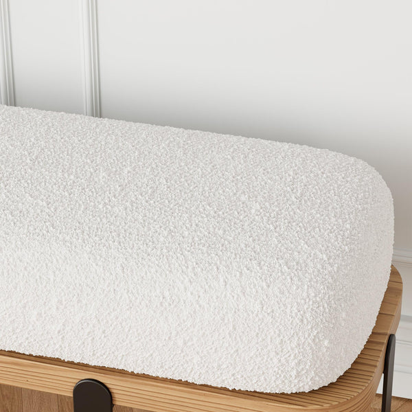 Upholstered Boucle Entryway Bench with Metal Legs