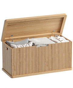 Fluted Storage Chest Bench with Safety Hinges – Natural Oak