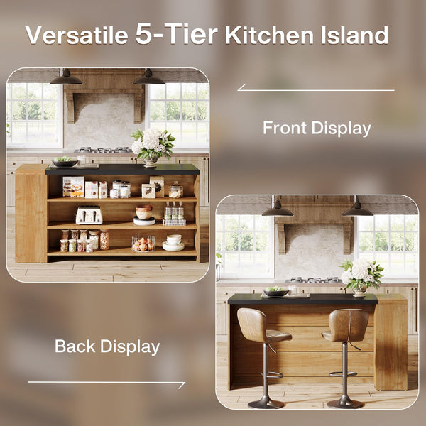 55" Kitchen Island with Storage and 5-Tier Shelves