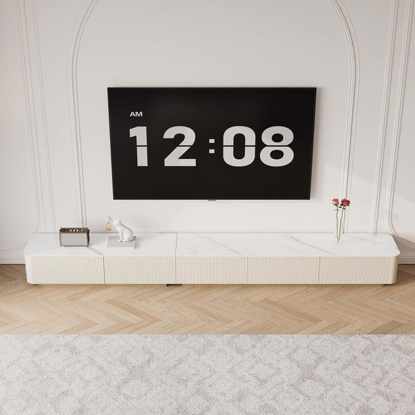 Modern TV Stand with Sintered Stone Top & Wood Drawers