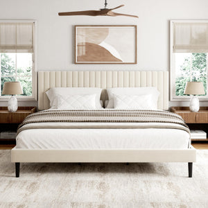 King Size Velvet Upholstered Platform Bed Frame