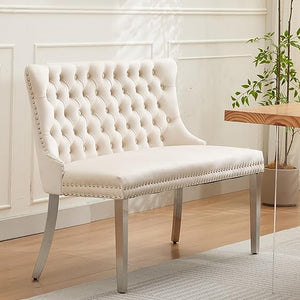 Velvet Settee Dining Bench with Back – Button Tufted Loveseat with Nailhead Trim