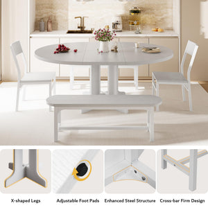 5-Piece Extendable Round Dining Table Set with Chairs and Benches