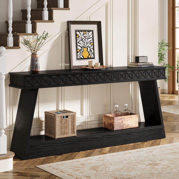 70.9" Farmhouse Console Table with 2-Tier Storage