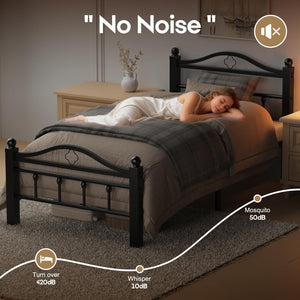 Metal Platform Bed Frame with Vintage Headboard