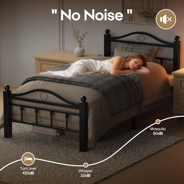 Metal Platform Bed Frame with Vintage Headboard
