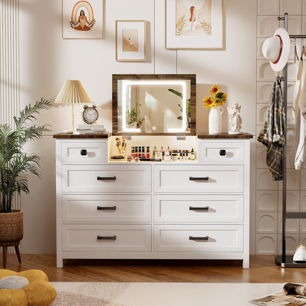 8-Drawer Dresser with LED Mirror & Storage