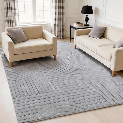 High-Low Pile Area Rug – Washable Soft Indoor Rug with Non-Slip Backing