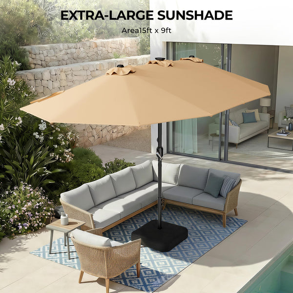 15ft Double-Sided Patio Umbrella with Base & RGB LED Lights