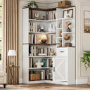 L-Shaped Corner Bookshelf, 6-Tier with Drawer & Cabinet