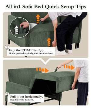 Corduroy Convertible Loveseat Sleeper Sofa Bed – 47" Pull-Out Couch