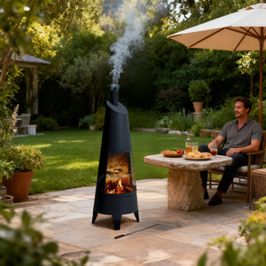 2-in-1 Chiminea Fire Pit & Grill, 57" Tall Outdoor Fireplace