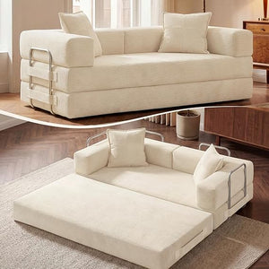Convertible Sofa Bed with Pull-Out Sleeper | Corduroy Futon Couch | No Assembly