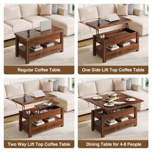 Split Lift-Top Coffee Table with Drawers & Hidden Storage