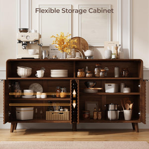 61" Sideboard Buffet Cabinet with Open Storage & 4 Doors – Walnut
