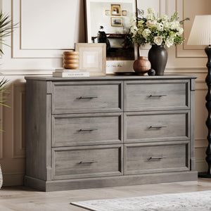 6 Drawer Farmhouse Dresser Wide Chest of Drawers with Metal Handles