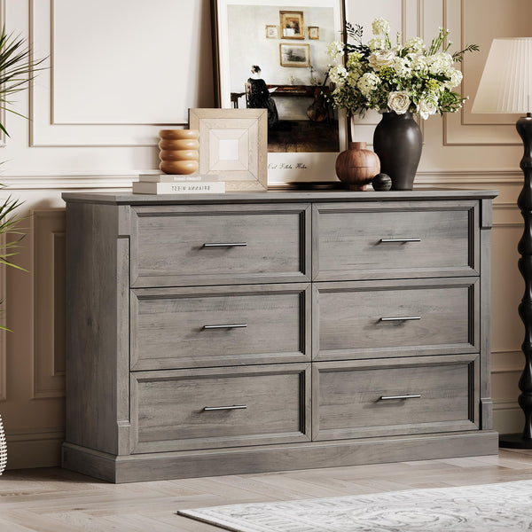 6 Drawer Farmhouse Dresser Wide Chest of Drawers with Metal Handles
