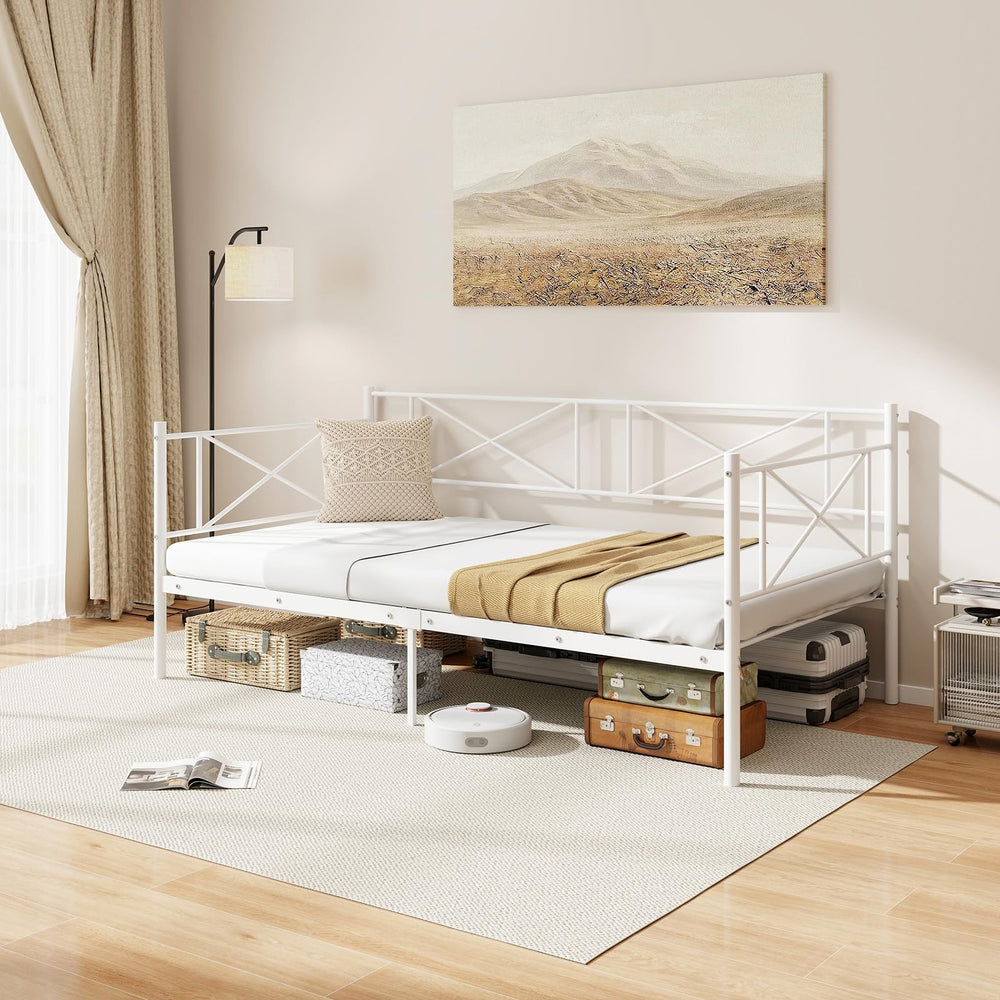 Twin Metal Daybed Frame with Headboard and Storage