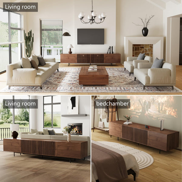 Mid-Century Modern TV Stand with 4 Storage Cabinets