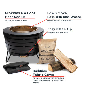 Smokeless Outdoor Fire Pit — 25-Inch Wood-Burning with Ash Pan, Stand & Cover