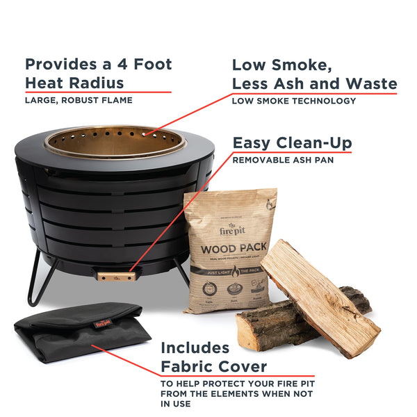 Smokeless Outdoor Fire Pit — 25-Inch Wood-Burning with Ash Pan, Stand & Cover