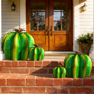 Metal Barrel Cactus Garden Sculptures 4-Pack