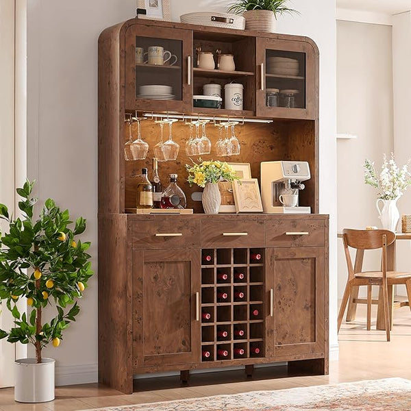 77" Bar Cabinet with Wine Rack & LED Lights