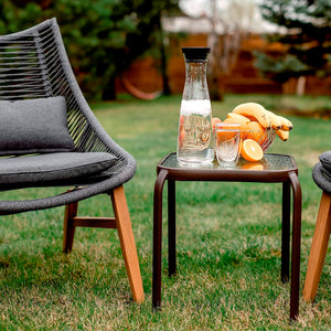 Bronze Metal Outdoor Side Table with Tempered Glass Top