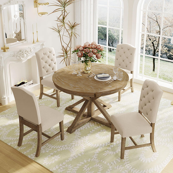 5-Piece Extendable Oval Dining Table Set with 4 Upholstered Chairs