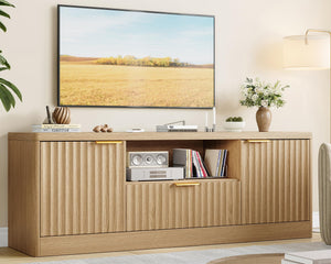 Modern Fluted TV Stand with Drawer, Cabinet & Open Shelf