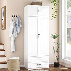 Wardrobe Closet with 2 Doors, 2 Drawers & Hanging Rod