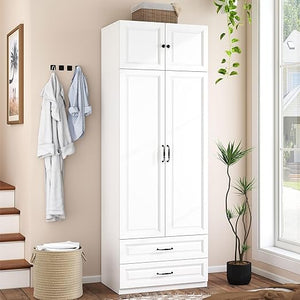 Wardrobe Closet with 2 Doors, 2 Drawers & Hanging Rod