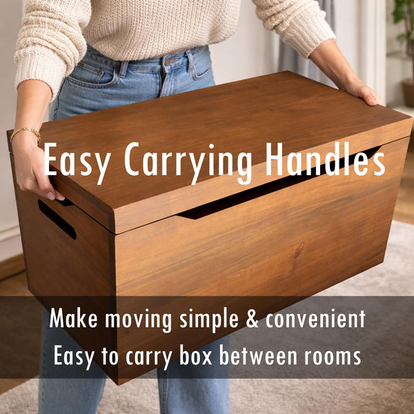 Solid Wood Storage Chest with Lid & Handles