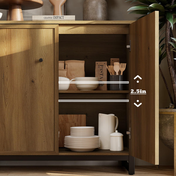 Modern Farmhouse Sideboard Cabinet with Metal Frame Base
