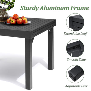 Expandable Aluminum Outdoor Dining Table – 53" to 106", Seats 6–10