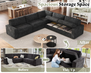 Oversized L-Shaped Sectional Sofa Bed with Pull-Out Sleeper & Storage