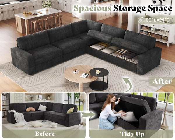 106" Oversized L-Shaped Sectional Sofa Bed with Storage