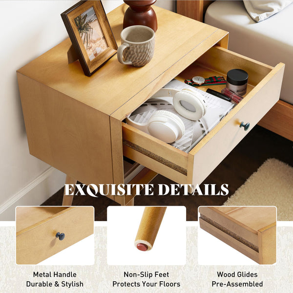 3-Piece Solid Wood Bedroom Set with Platform Bed & Nightstands