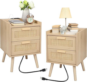 Rattan Nightstand with 2 Drawers