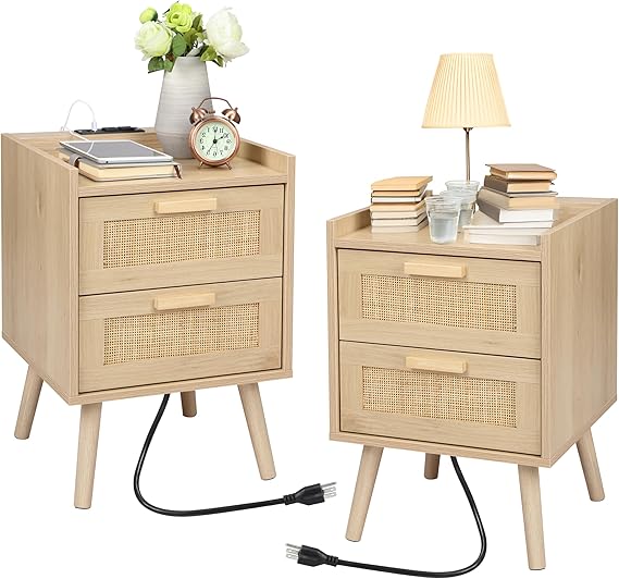 Rattan Nightstand with 2 Drawers