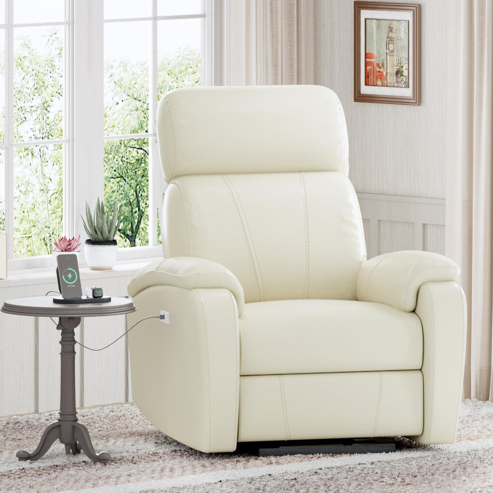 Power Recliner Chair with USB Port – Faux Leather, White