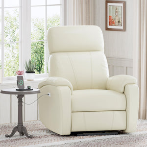 Power Recliner Chair with USB Port – Faux Leather, White