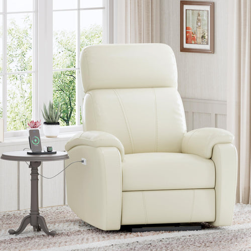 Power Recliner Chair with USB Port – Faux Leather, White