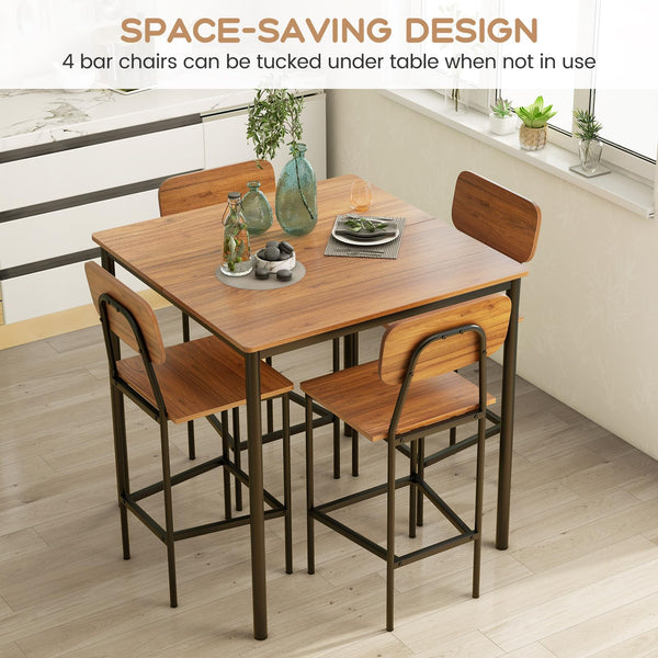 5-Piece Counter Height Dining Table Set with 4 Bar Stools