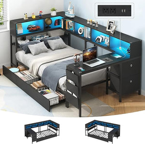 Twin Corner Bed with Desk & Storage