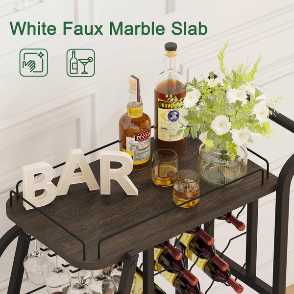 3-Tier Rolling Bar Cart with Wine Glass Holder